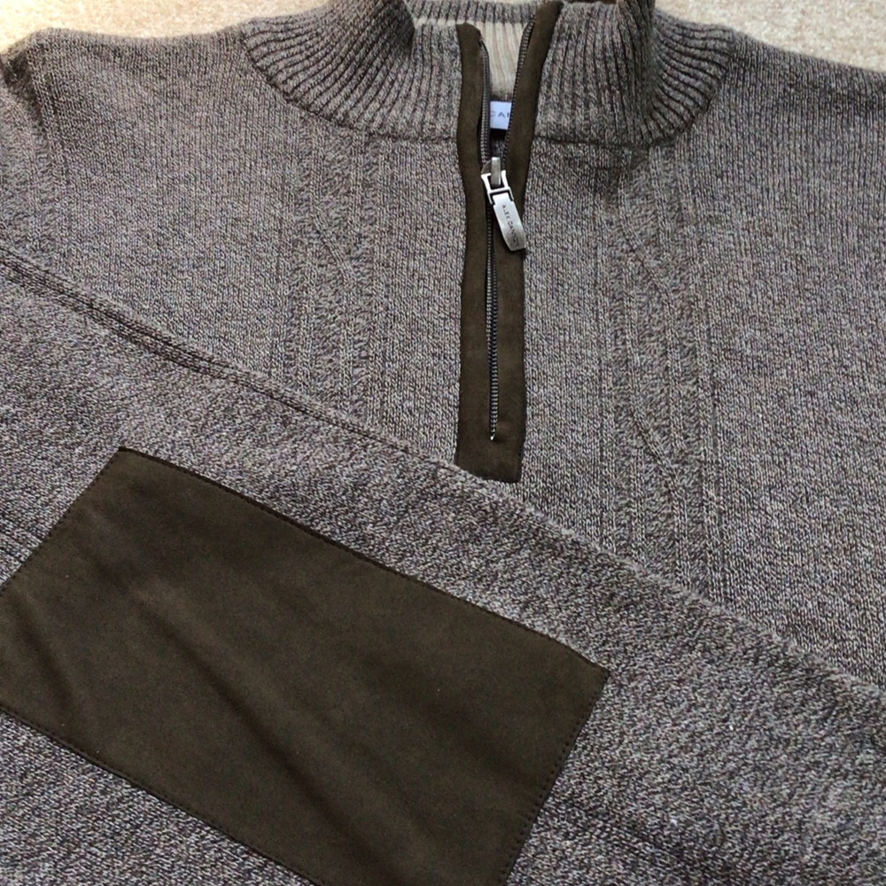 Alex Cannon Men's  100% cotton Zip-Up Sweater with elbow Patches